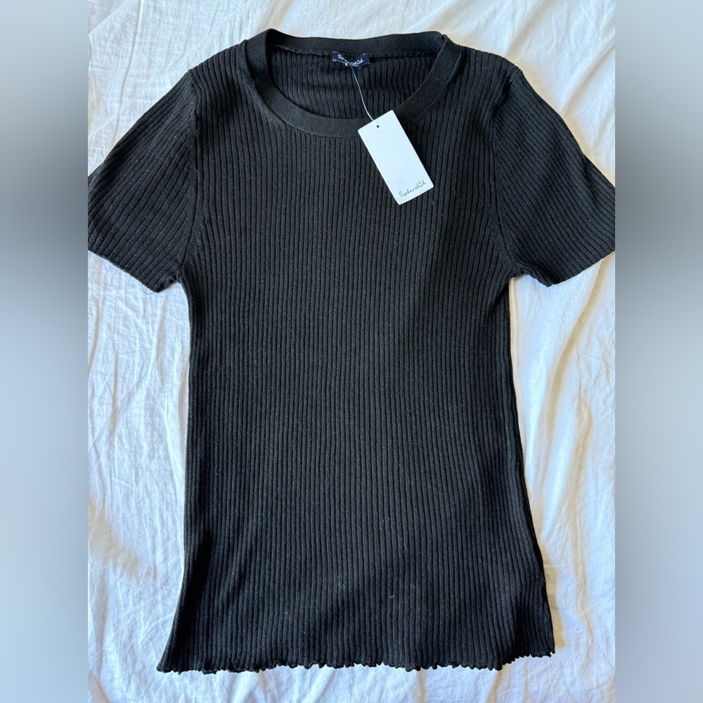 Splendid Joanna ribbed short sleeve shirt black size medium